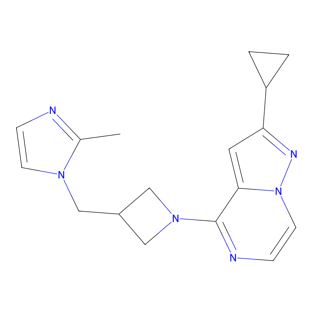 1-[(1-{2-cyclopropylpyrazolo[1,5-a]pyrazin-4-yl}azetidin-3-yl)methyl]-2-methyl-1H-imidazole molecular structure, CAS 2640886-03-7