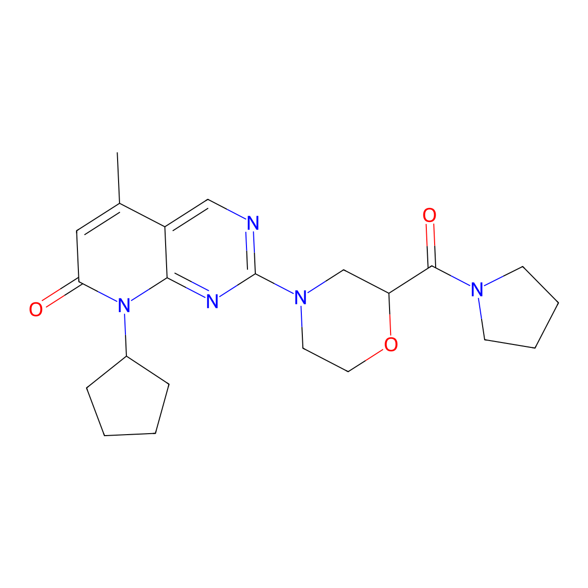 8-cyclopentyl-5-methyl-2-[2-(pyrrolidine-1-carbonyl)morpholin-4-yl]-7H,8H-pyrido[2,3-d]pyrimidin-7-one molecular structure, CAS 2640886-04-8