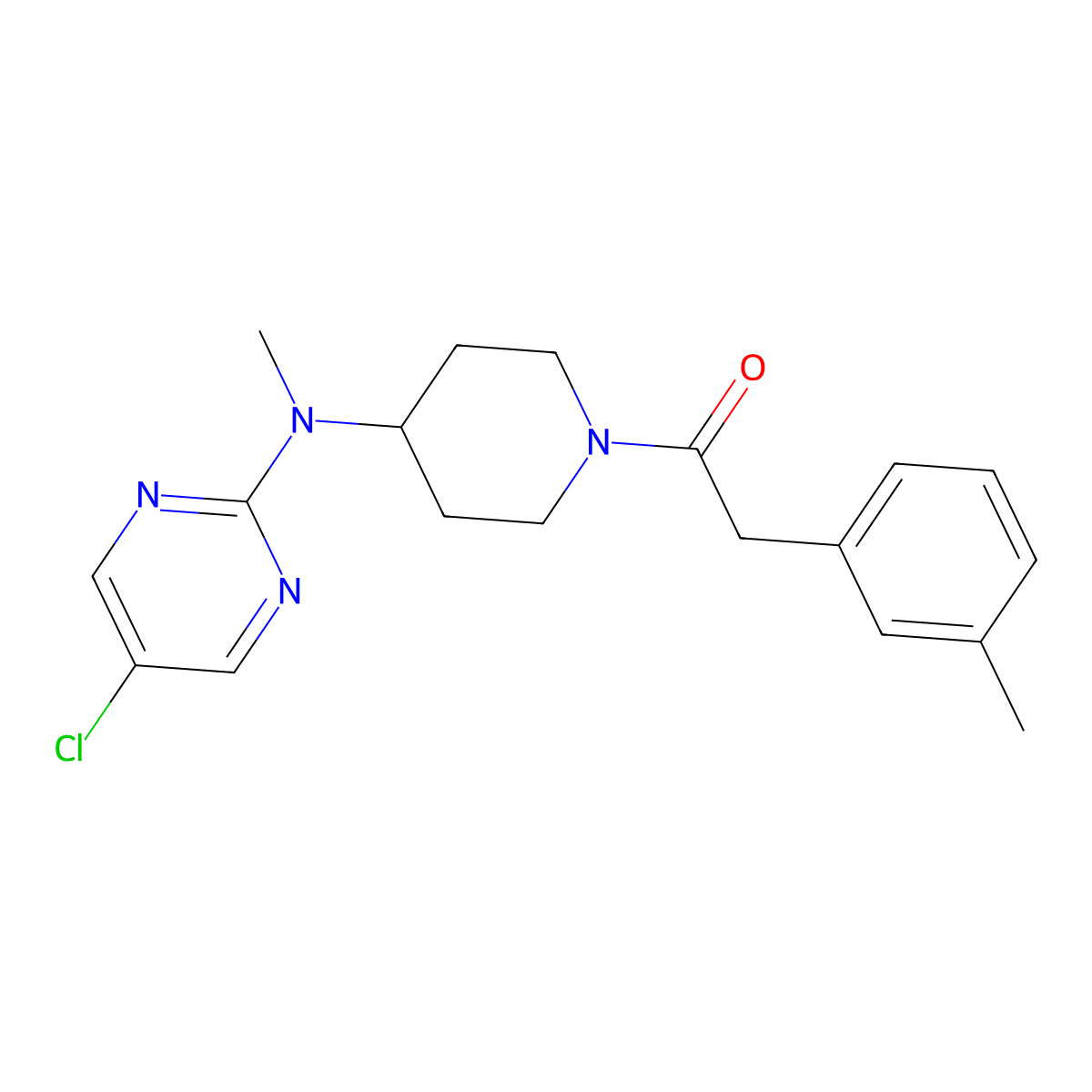 1-{4-[(5-Chloropyrimidin-2-yl)(methyl)amino]piperidin-1-yl}-2-(3-methylphenyl)ethan-1-one molecular structure, CAS 2640886-06-0
