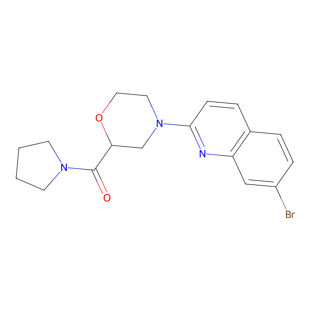7-Bromo-2-[2-(pyrrolidine-1-carbonyl)morpholin-4-yl]quinoline molecular structure, CAS 2640886-12-8