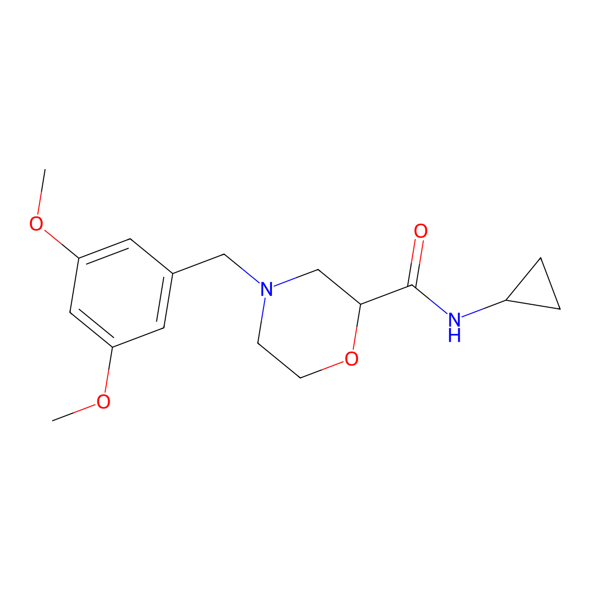 N-cyclopropyl-4-[(3,5-dimethoxyphenyl)methyl]morpholine-2-carboxamide molecular structure, CAS 2640886-13-9