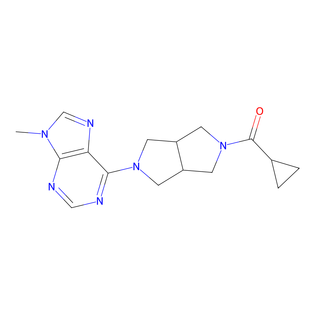 6-{5-cyclopropanecarbonyl-octahydropyrrolo[3,4-c]pyrrol-2-yl}-9-methyl-9H-purine molecular structure, CAS 2640886-14-0