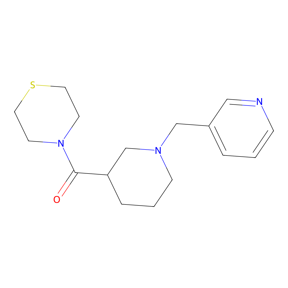 4-{1-[(Pyridin-3-yl)methyl]piperidine-3-carbonyl}thiomorpholine molecular structure, CAS 2640886-15-1