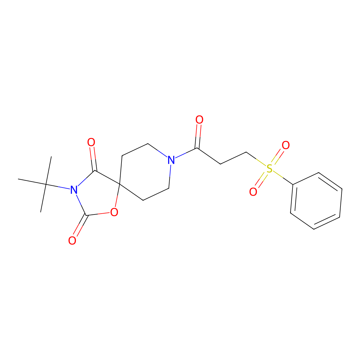 8-[3-(Benzenesulfonyl)propanoyl]-3-tert-butyl-1-oxa-3,8-diazaspiro[4.5]decane-2,4-dione molecular structure, CAS 2640886-17-3