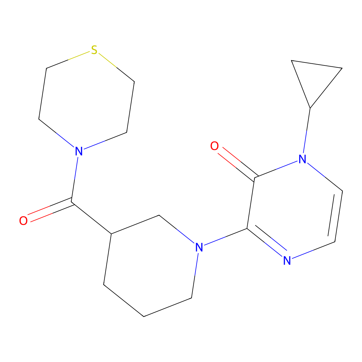 1-Cyclopropyl-3-[3-(thiomorpholine-4-carbonyl)piperidin-1-yl]-1,2-dihydropyrazin-2-one molecular structure, CAS 2640886-19-5