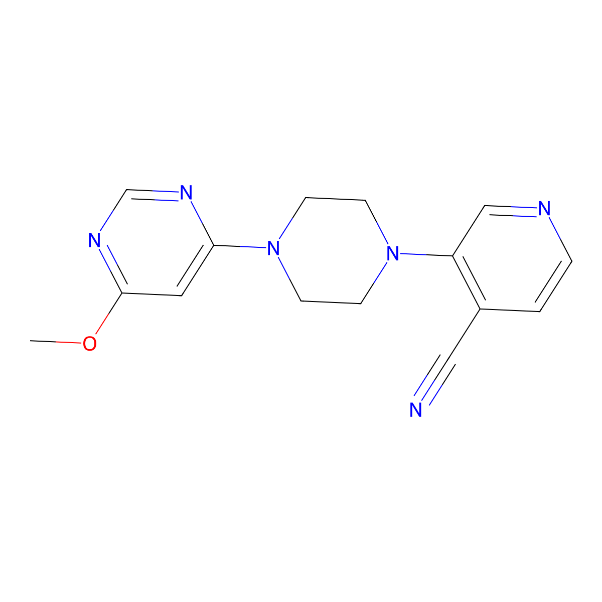 3-[4-(6-Methoxypyrimidin-4-yl)piperazin-1-yl]pyridine-4-carbonitrile molecular structure, CAS 2640886-22-0