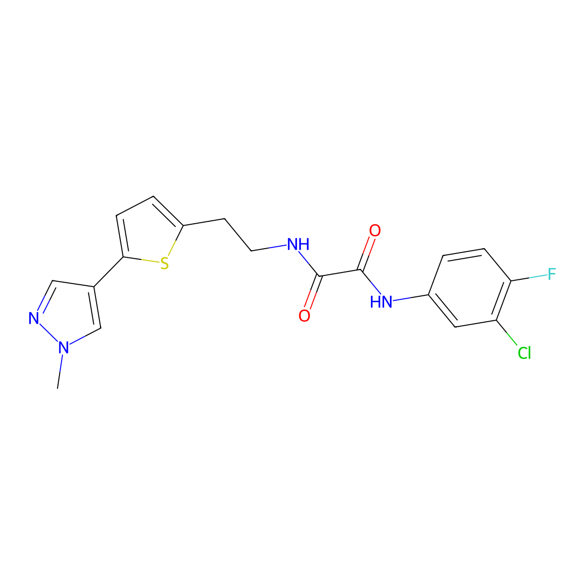 N'-(3-chloro-4-fluorophenyl)-N-{2-[5-(1-methyl-1H-pyrazol-4-yl)thiophen-2-yl]ethyl}ethanediamide molecular structure, CAS 2640886-23-1