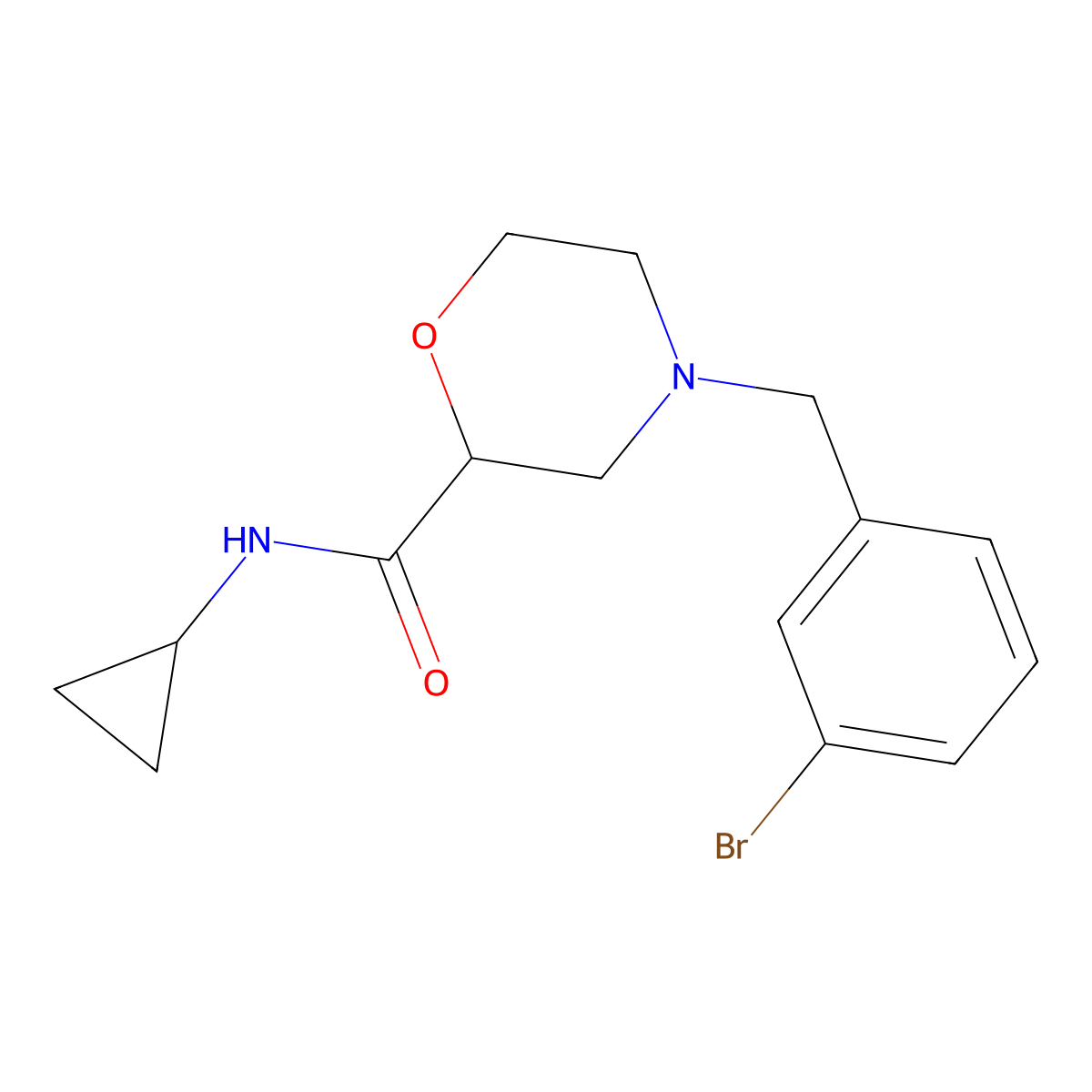 4-[(3-bromophenyl)methyl]-N-cyclopropylmorpholine-2-carboxamide molecular structure, CAS 2640886-25-3