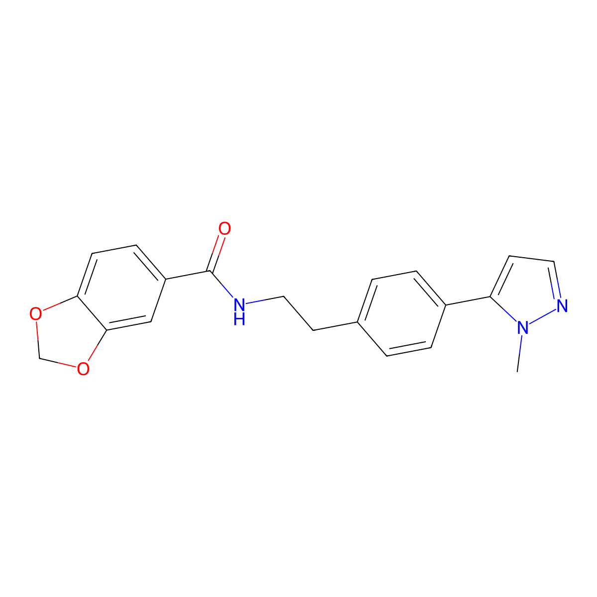 N-{2-[4-(1-methyl-1H-pyrazol-5-yl)phenyl]ethyl}-2H-1,3-benzodioxole-5-carboxamide molecular structure, CAS 2640886-26-4
