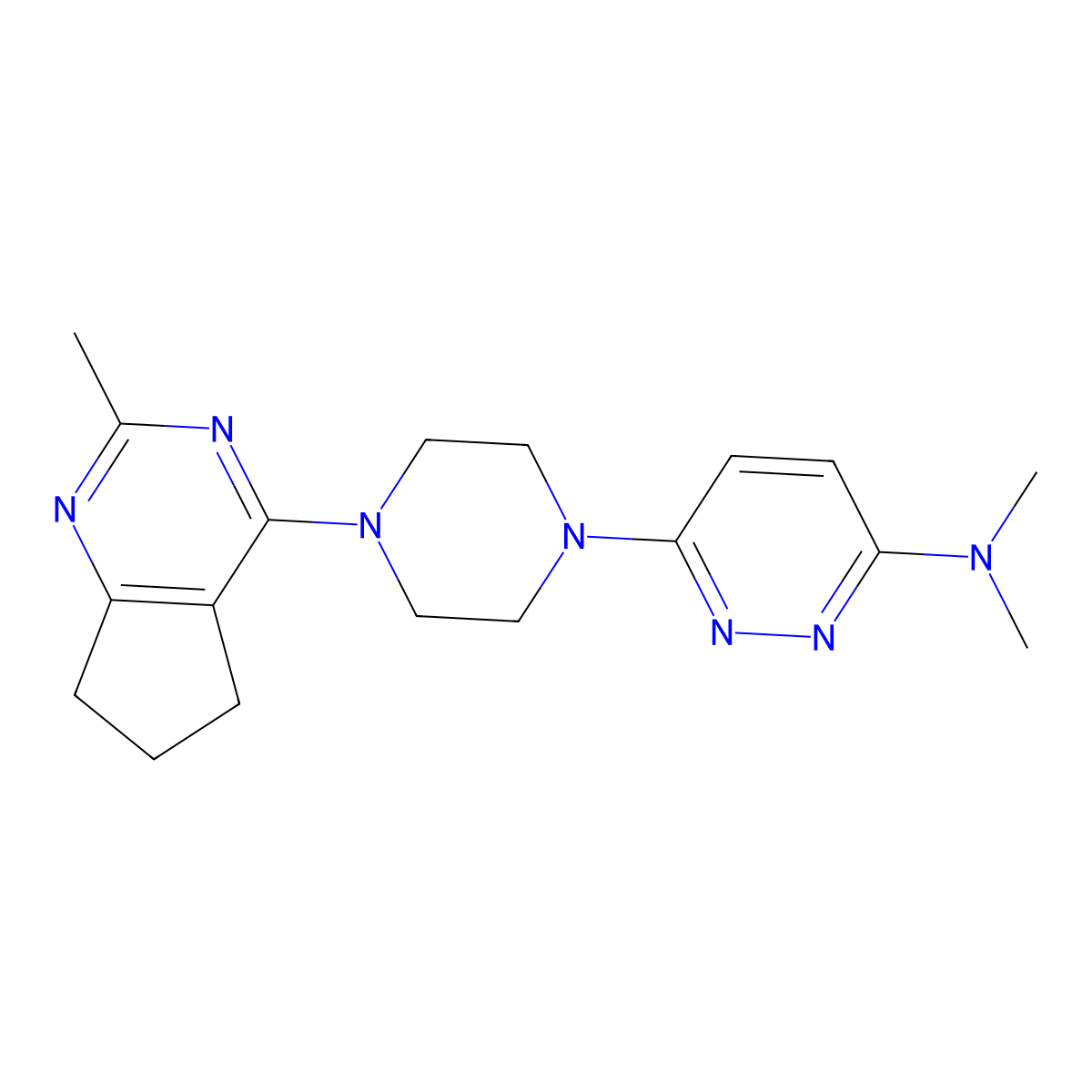 N,N-dimethyl-6-(4-{2-methyl-5H,6H,7H-cyclopenta[d]pyrimidin-4-yl}piperazin-1-yl)pyridazin-3-amine molecular structure, CAS 2640886-27-5