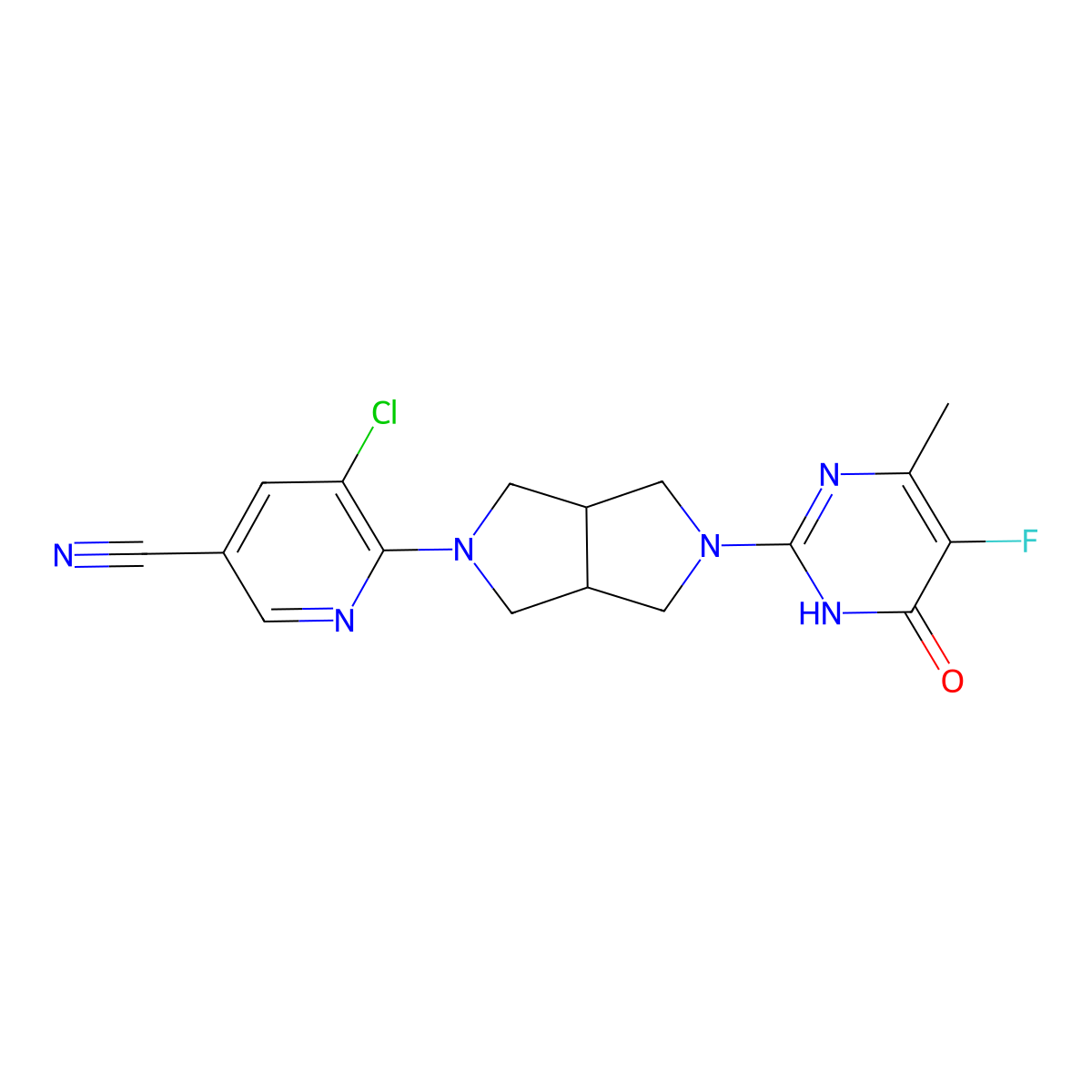 5-Chloro-6-[5-(5-fluoro-4-methyl-6-oxo-1,6-dihydropyrimidin-2-yl)-octahydropyrrolo[3,4-c]pyrrol-2-yl]pyridine-3-carbonitrile molecular structure, CAS 2640886-33-3