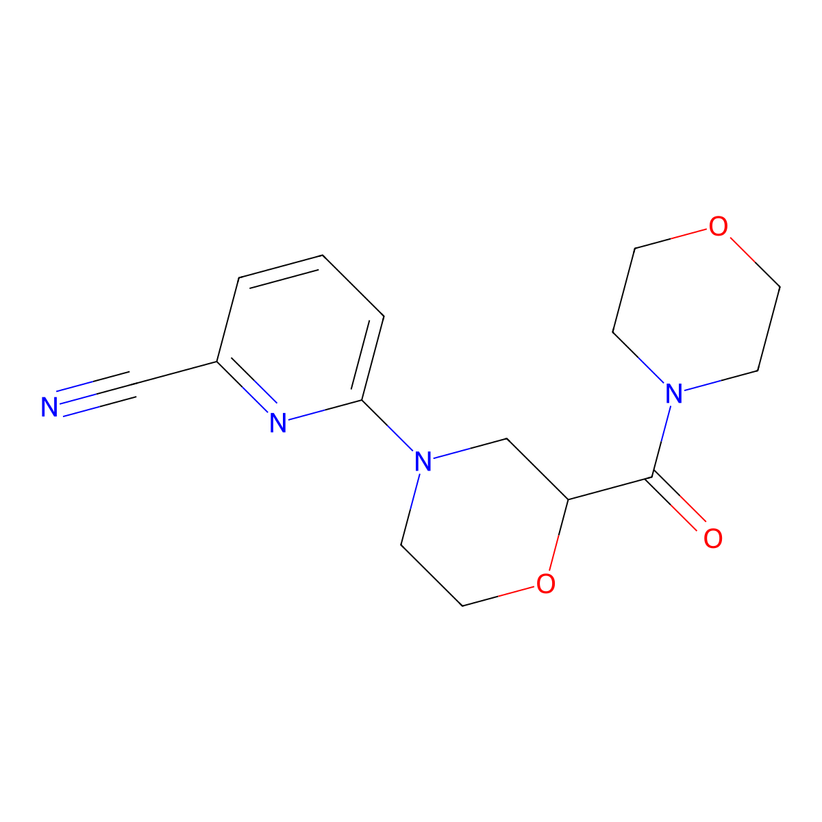 6-[2-(Morpholine-4-carbonyl)morpholin-4-yl]pyridine-2-carbonitrile molecular structure, CAS 2640886-43-5