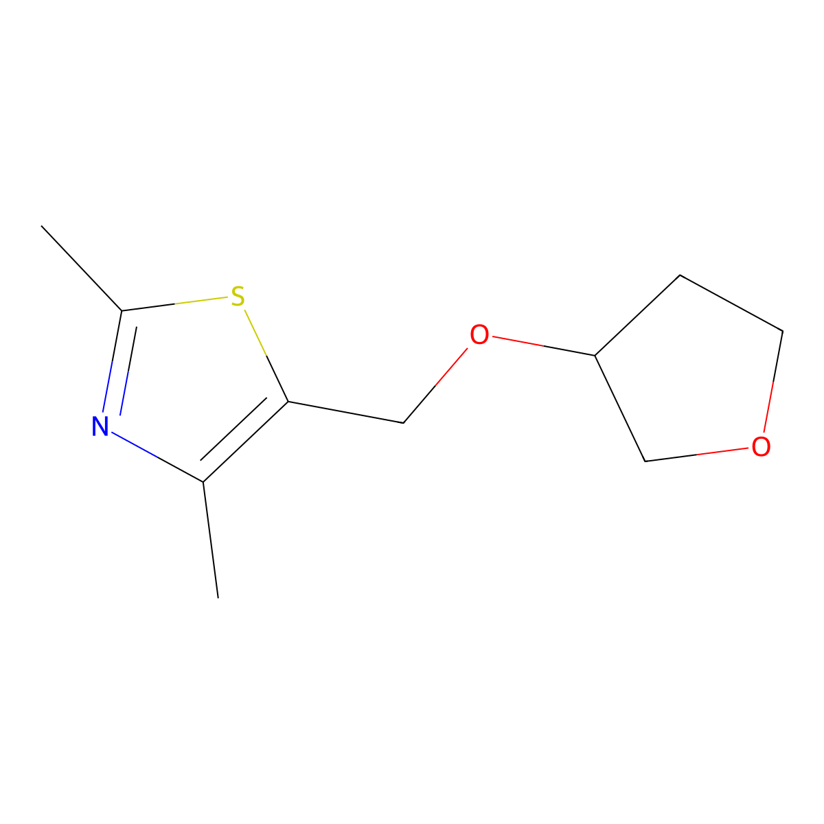 2,4-Dimethyl-5-[(oxolan-3-yloxy)methyl]-1,3-thiazole molecular structure, CAS 2640886-44-6