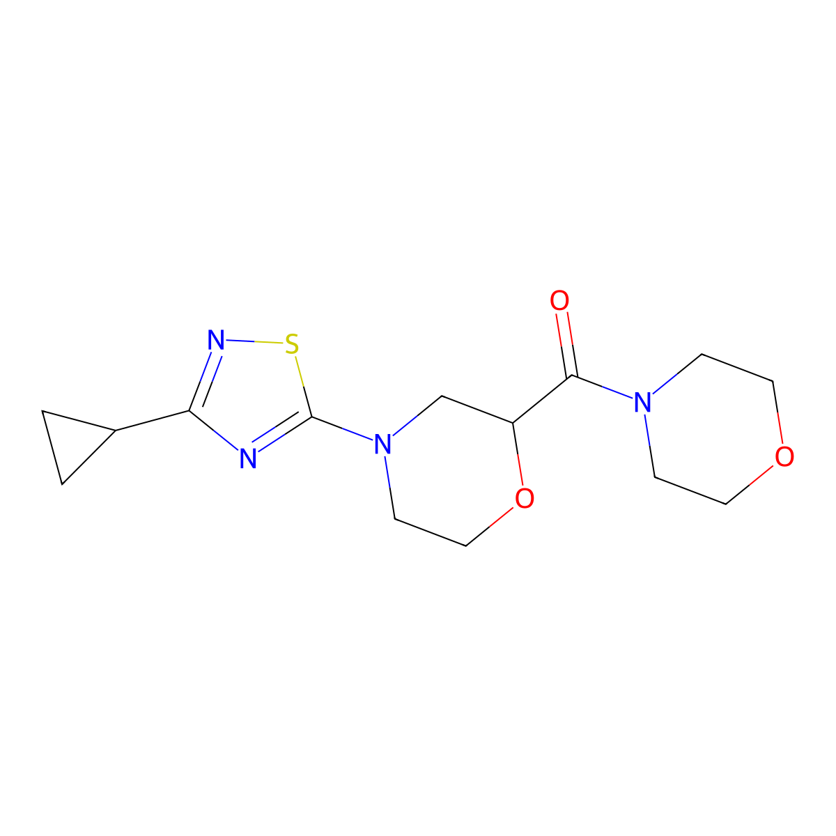 4-(3-Cyclopropyl-1,2,4-thiadiazol-5-yl)-2-(morpholine-4-carbonyl)morpholine molecular structure, CAS 2640886-49-1