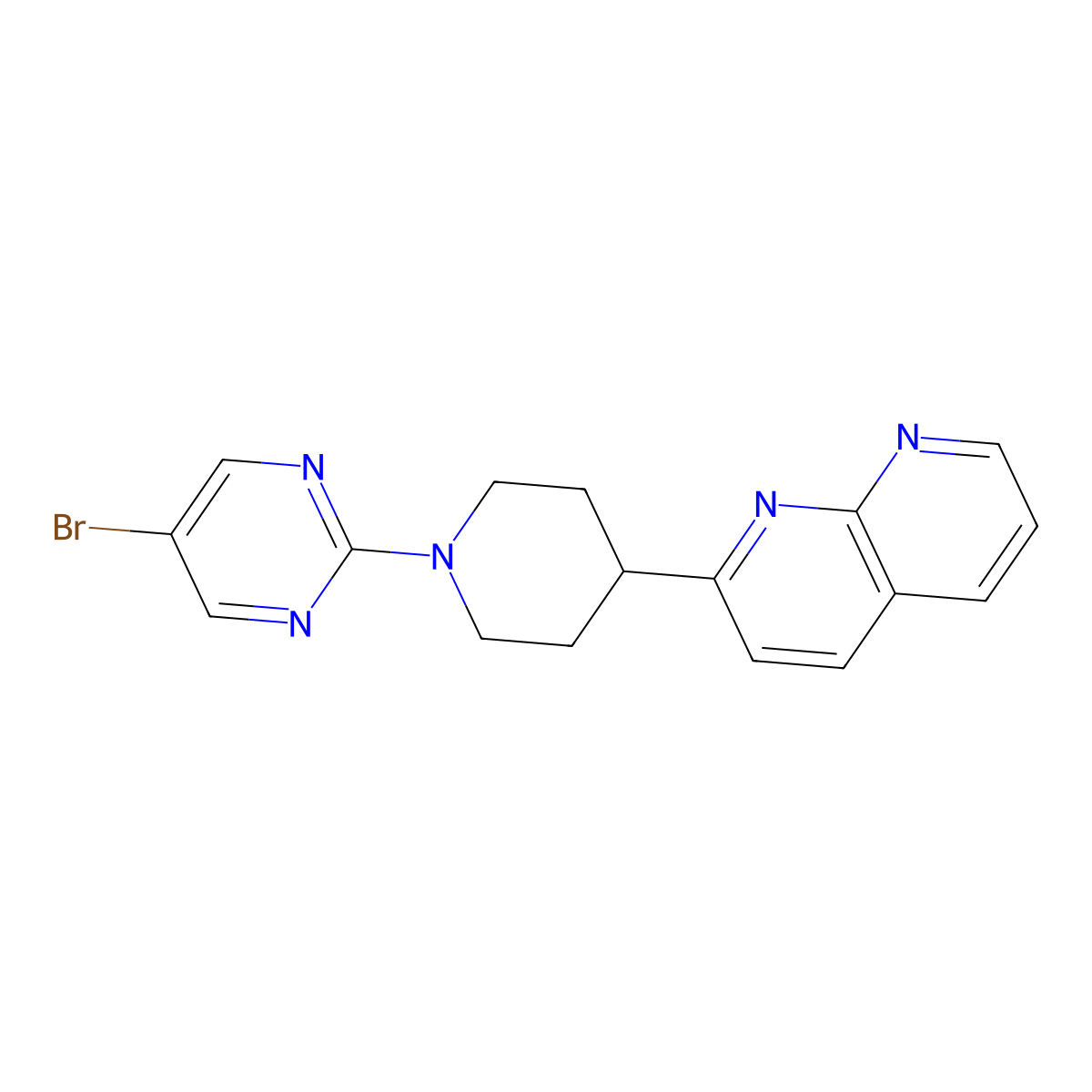 2-[1-(5-Bromopyrimidin-2-yl)piperidin-4-yl]-1,8-naphthyridine molecular structure, CAS 2640886-52-6