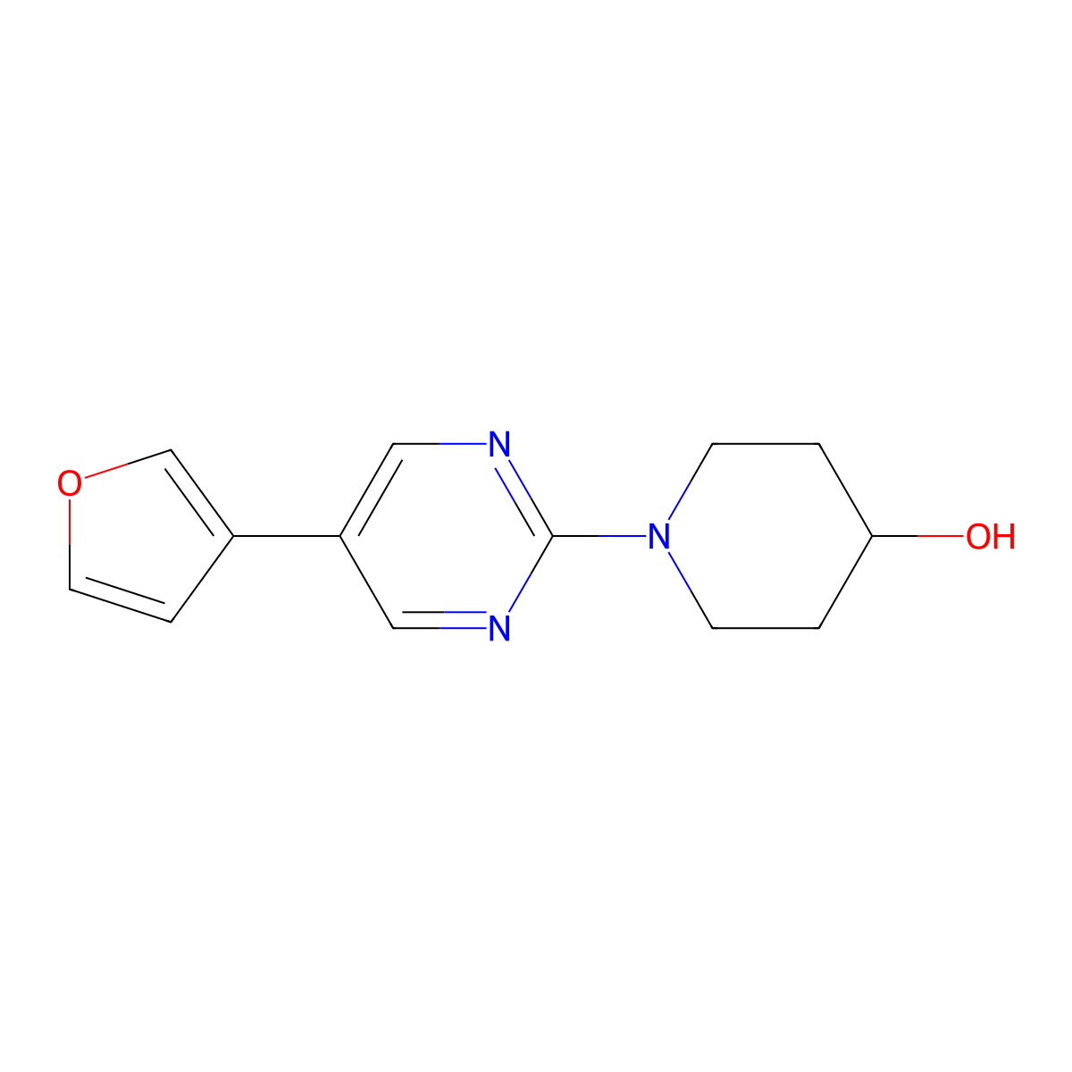 1-[5-(Furan-3-yl)pyrimidin-2-yl]piperidin-4-ol molecular structure, CAS 2640886-56-0