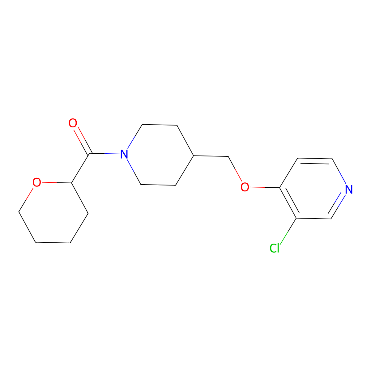 3-Chloro-4-{[1-(oxane-2-carbonyl)piperidin-4-yl]methoxy}pyridine molecular structure, CAS 2640886-60-6