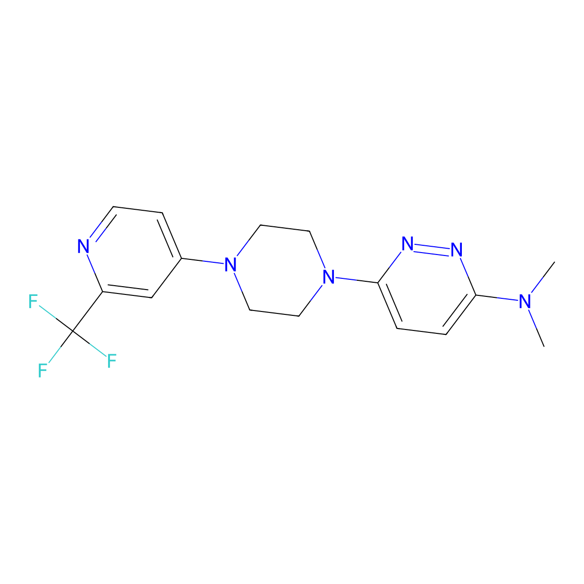 N,N-dimethyl-6-{4-[2-(trifluoromethyl)pyridin-4-yl]piperazin-1-yl}pyridazin-3-amine molecular structure, CAS 2640886-63-9