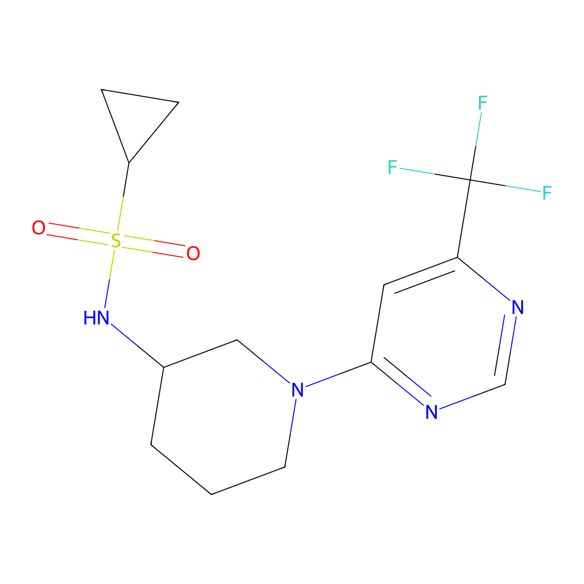N-{1-[6-(trifluoromethyl)pyrimidin-4-yl]piperidin-3-yl}cyclopropanesulfonamide molecular structure, CAS 2640887-92-7
