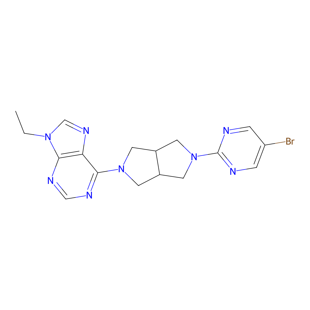 6-[5-(5-bromopyrimidin-2-yl)-octahydropyrrolo[3,4-c]pyrrol-2-yl]-9-ethyl-9H-purine molecular structure, CAS 2640887-98-3