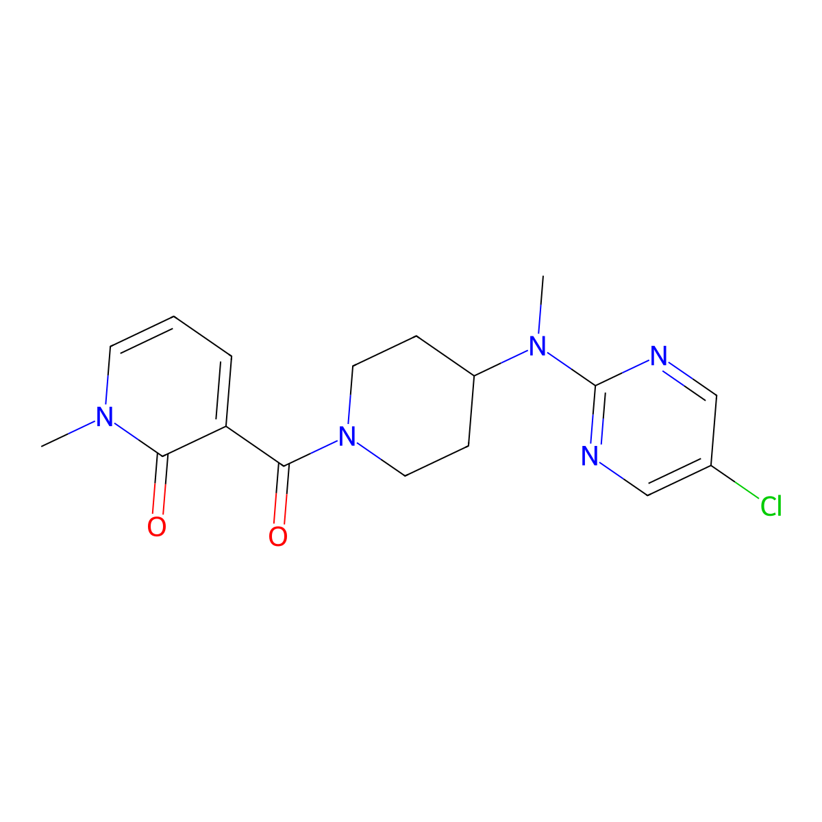 3-{4-[(5-Chloropyrimidin-2-yl)(methyl)amino]piperidine-1-carbonyl}-1-methyl-1,2-dihydropyridin-2-one molecular structure, CAS 2640888-03-3
