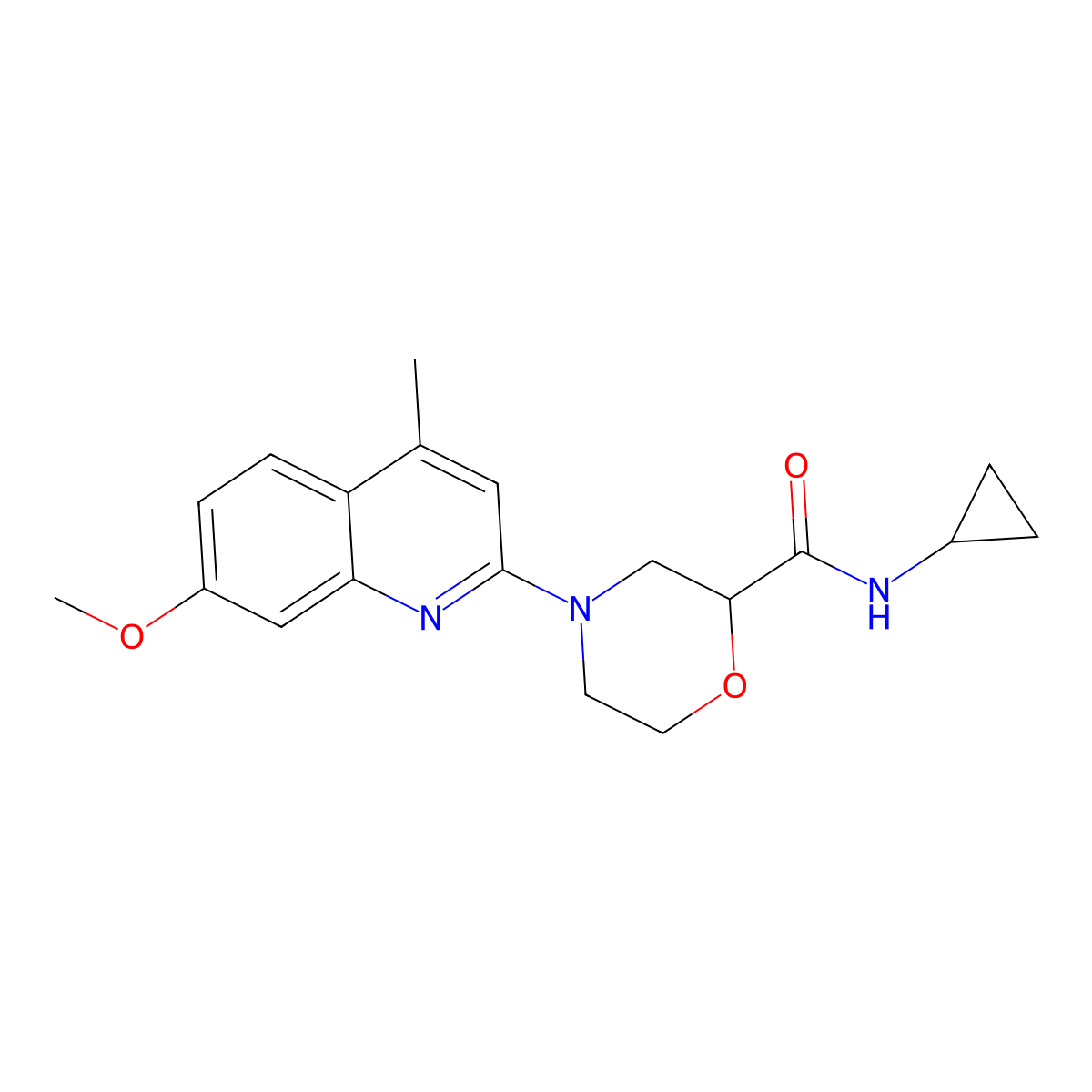N-cyclopropyl-4-(7-methoxy-4-methylquinolin-2-yl)morpholine-2-carboxamide molecular structure, CAS 2640888-04-4