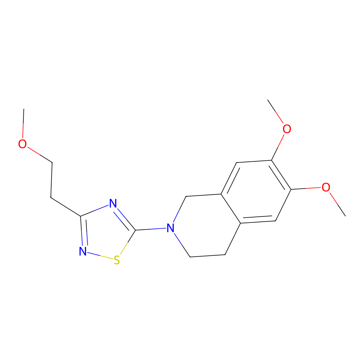 6,7-Dimethoxy-2-[3-(2-methoxyethyl)-1,2,4-thiadiazol-5-yl]-1,2,3,4-tetrahydroisoquinoline molecular structure, CAS 2640888-07-7