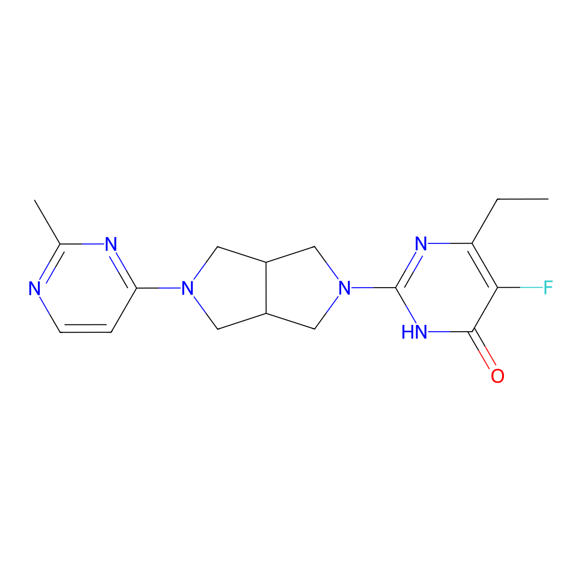 6-Ethyl-5-fluoro-2-[5-(2-methylpyrimidin-4-yl)-octahydropyrrolo[3,4-c]pyrrol-2-yl]-3,4-dihydropyrimidin-4-one molecular structure, CAS 2640888-11-3