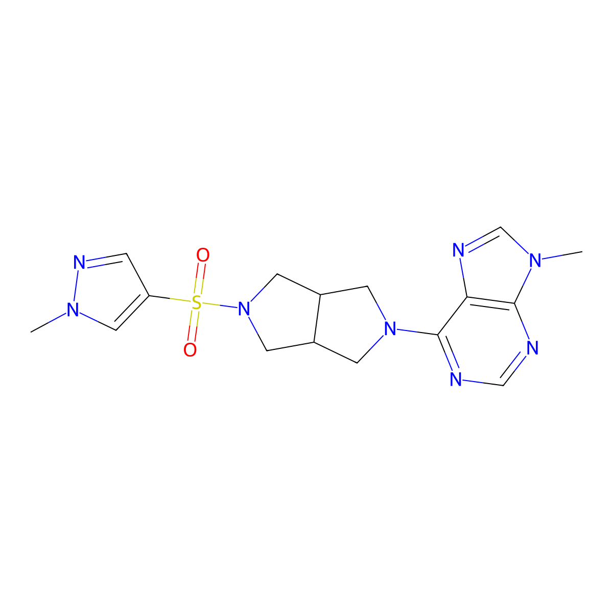 9-methyl-6-{5-[(1-methyl-1H-pyrazol-4-yl)sulfonyl]-octahydropyrrolo[3,4-c]pyrrol-2-yl}-9H-purine molecular structure, CAS 2640888-18-0