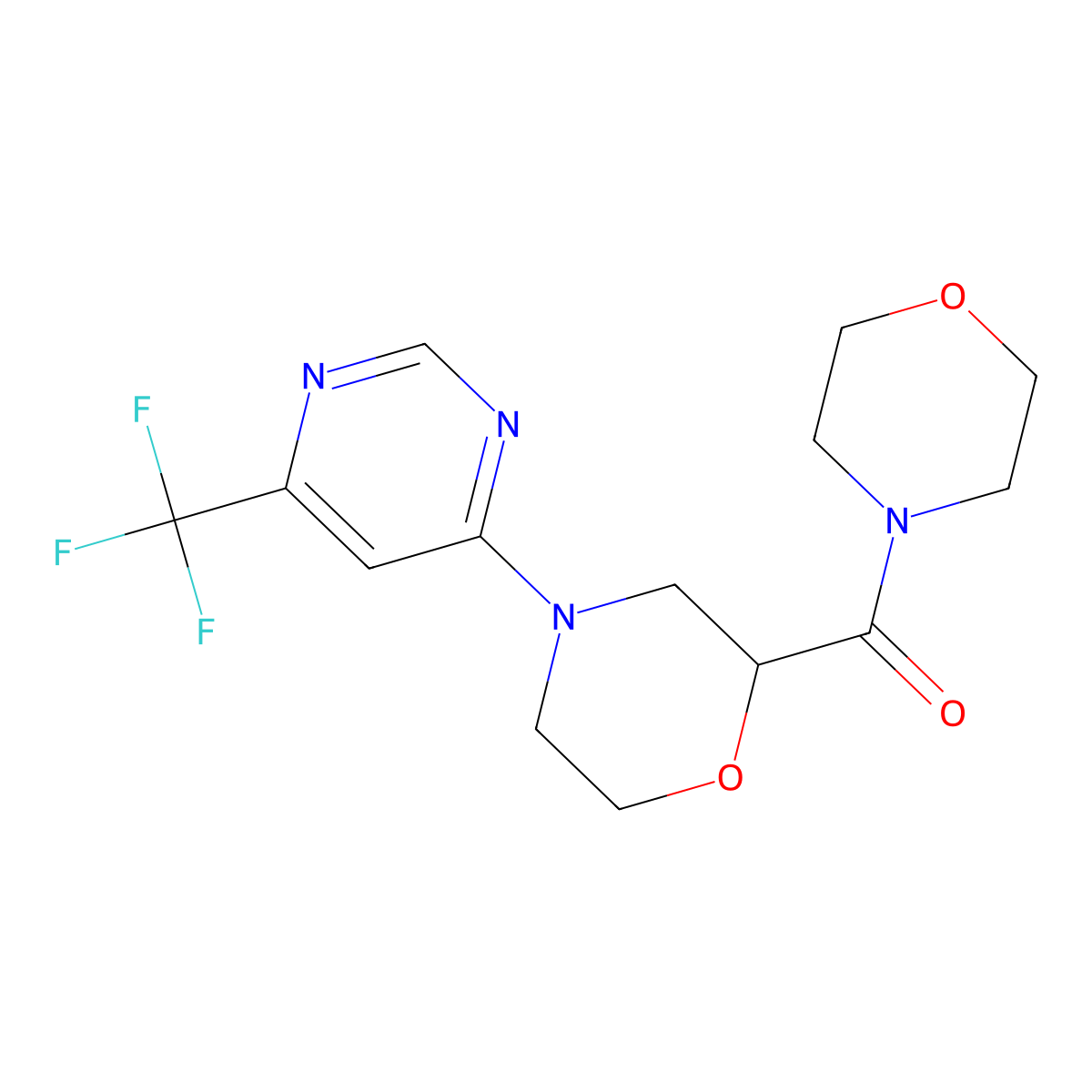 2-(Morpholine-4-carbonyl)-4-[6-(trifluoromethyl)pyrimidin-4-yl]morpholine molecular structure, CAS 2640888-21-5