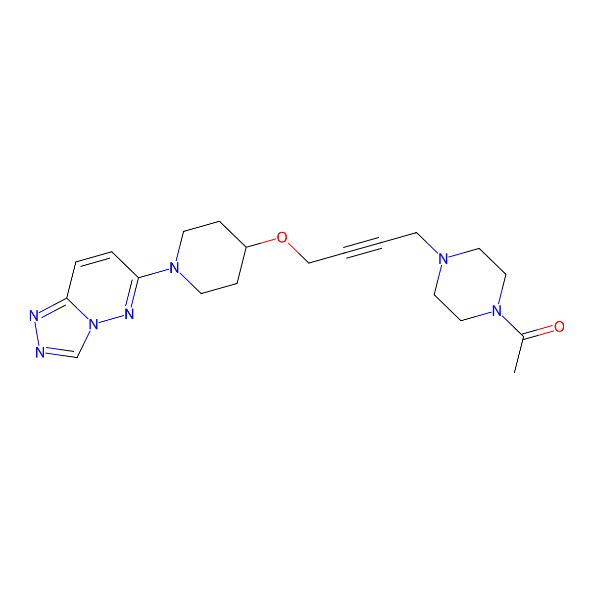 1-(4-{4-[(1-{[1,2,4]Triazolo[4,3-b]pyridazin-6-yl}piperidin-4-yl)oxy]but-2-yn-1-yl}piperazin-1-yl)ethan-1-one molecular structure, CAS 2640888-26-0