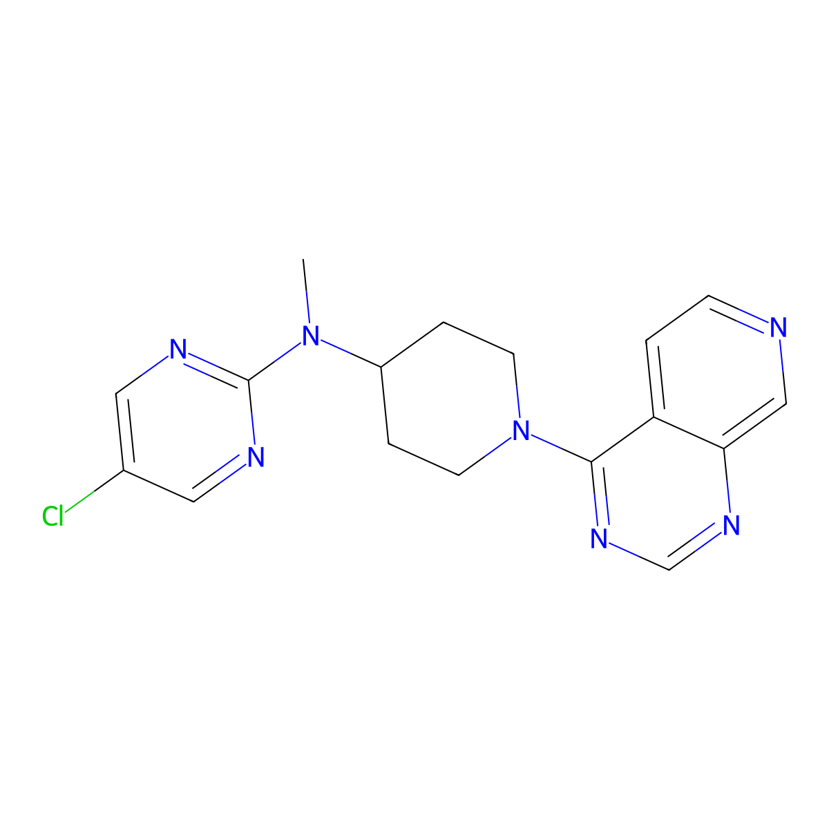 5-chloro-N-methyl-N-(1-{pyrido[3,4-d]pyrimidin-4-yl}piperidin-4-yl)pyrimidin-2-amine molecular structure, CAS 2640888-29-3