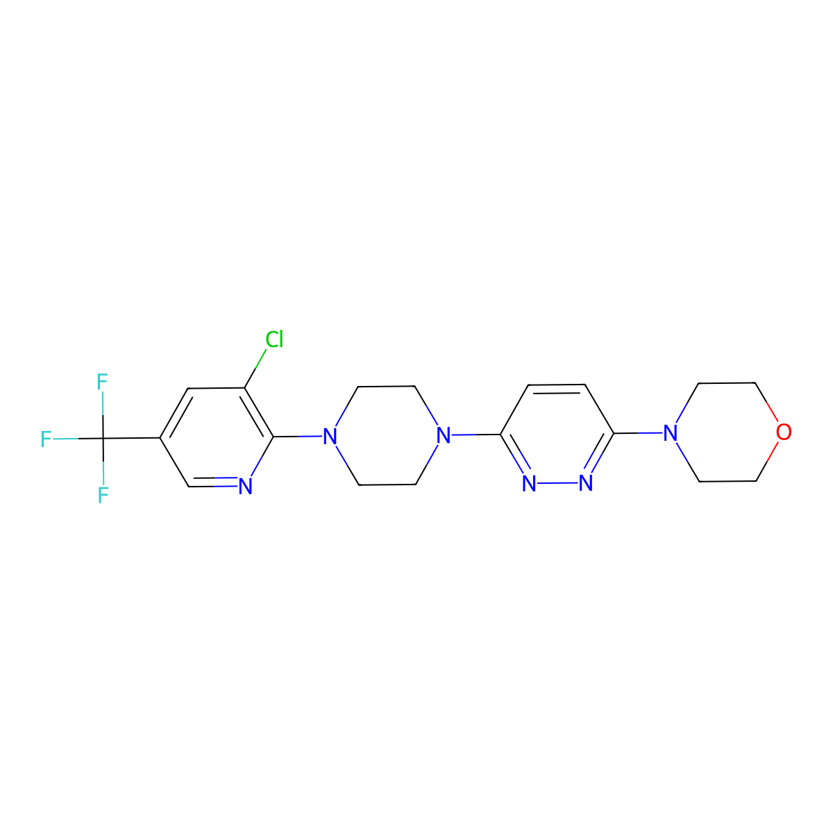 4-(6-{4-[3-Chloro-5-(trifluoromethyl)pyridin-2-yl]piperazin-1-yl}pyridazin-3-yl)morpholine molecular structure, CAS 2640888-31-7