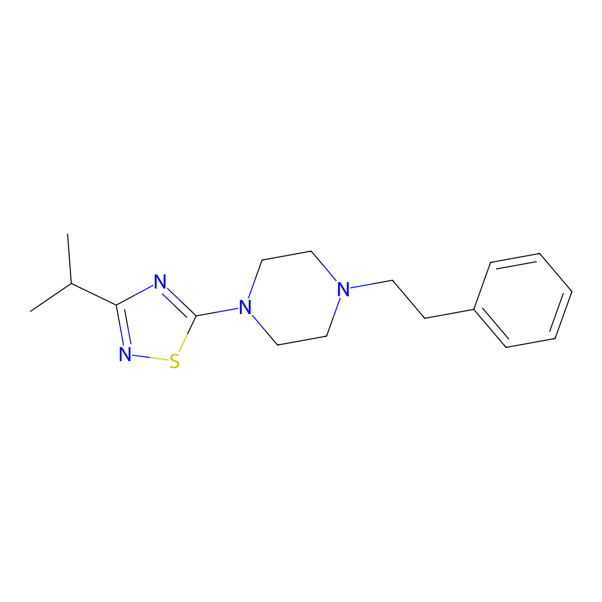1-(2-Phenylethyl)-4-[3-(propan-2-yl)-1,2,4-thiadiazol-5-yl]piperazine molecular structure, CAS 2640888-36-2