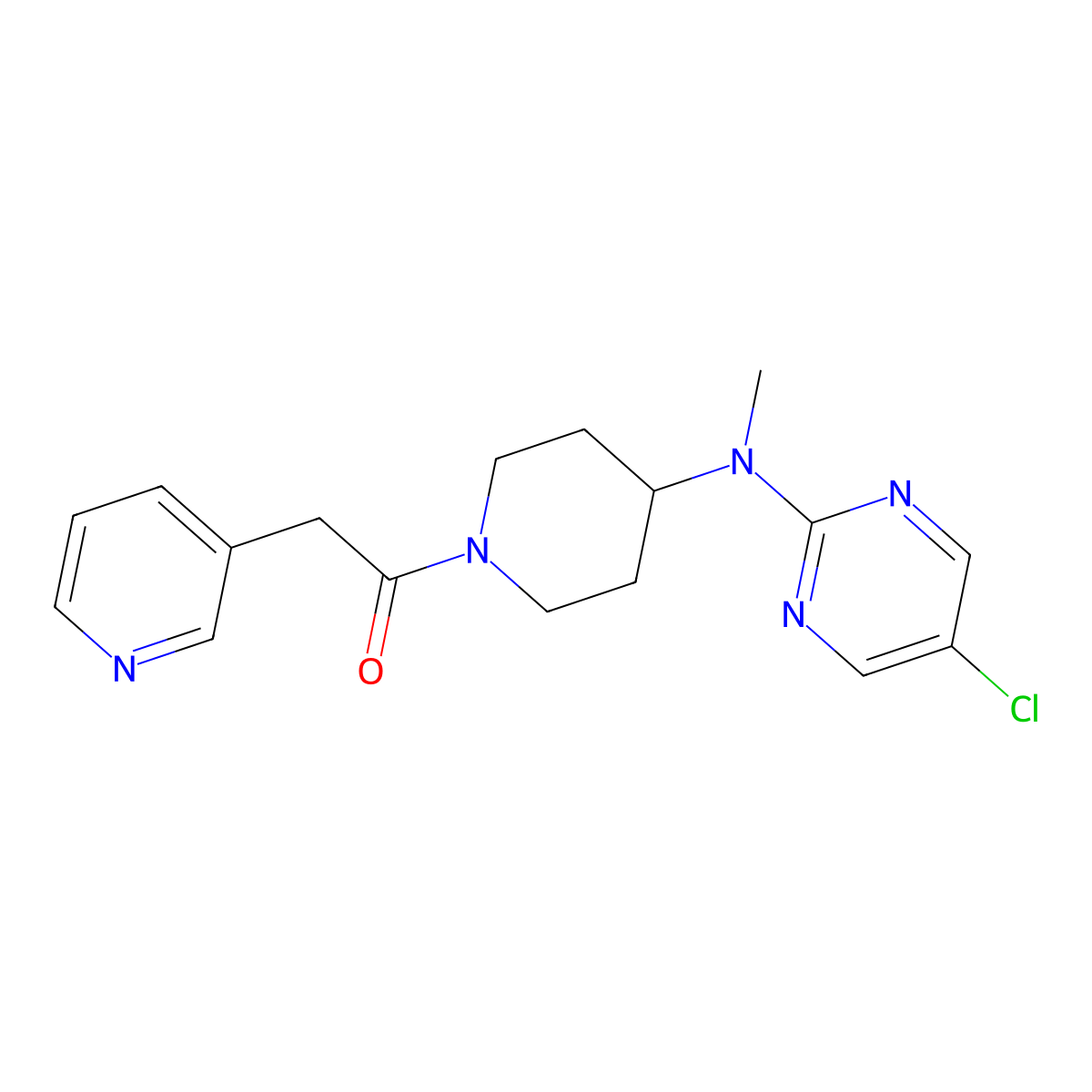1-{4-[(5-Chloropyrimidin-2-yl)(methyl)amino]piperidin-1-yl}-2-(pyridin-3-yl)ethan-1-one molecular structure, CAS 2640888-39-5