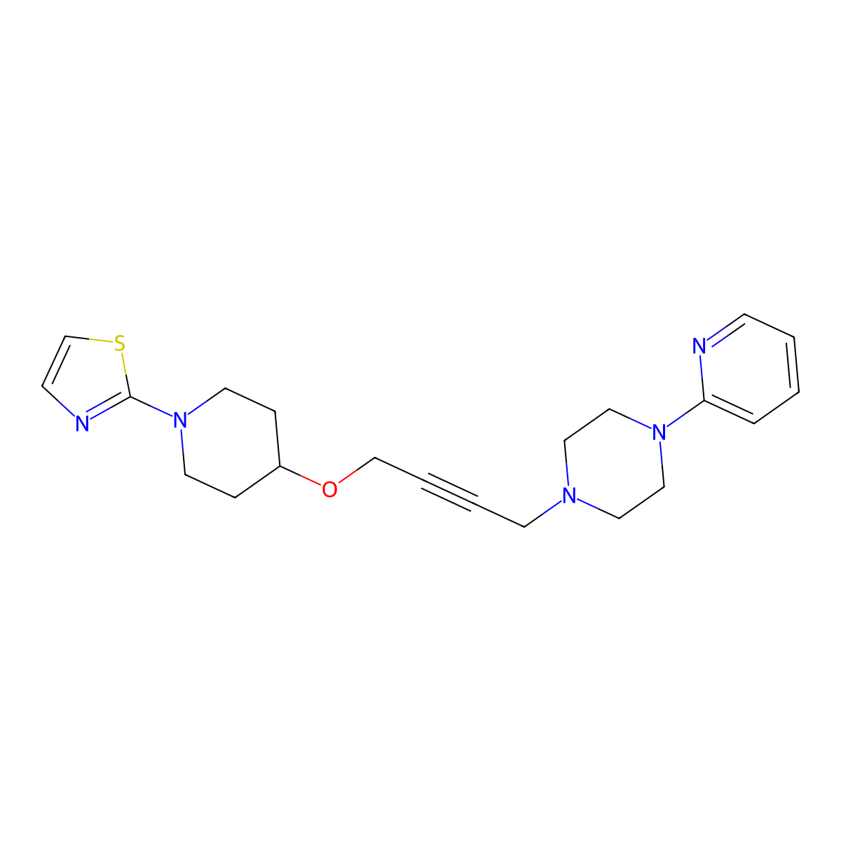 1-(Pyridin-2-yl)-4-(4-{[1-(1,3-thiazol-2-yl)piperidin-4-yl]oxy}but-2-yn-1-yl)piperazine molecular structure, CAS 2640888-41-9