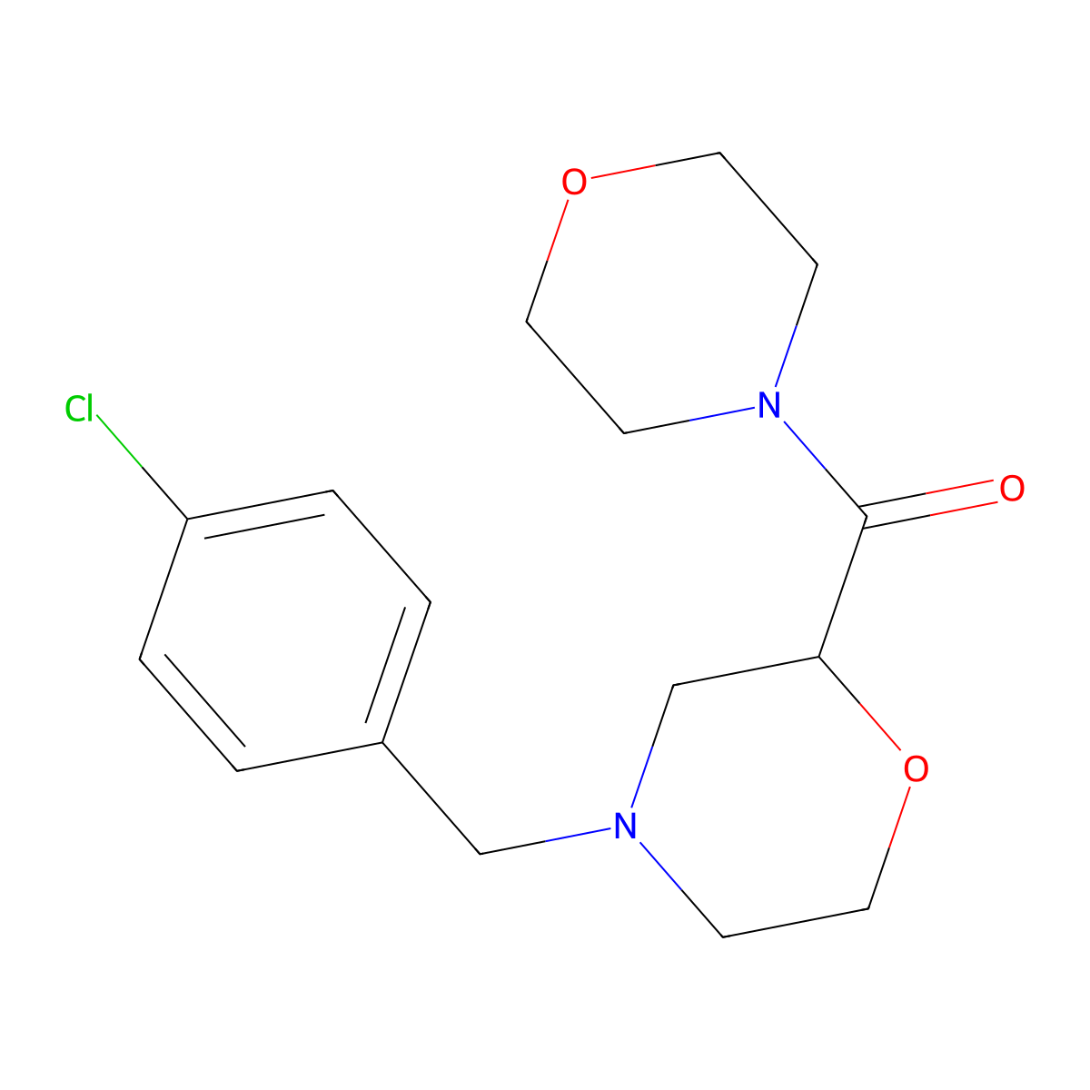 4-[(4-Chlorophenyl)methyl]-2-(morpholine-4-carbonyl)morpholine molecular structure, CAS 2640888-43-1