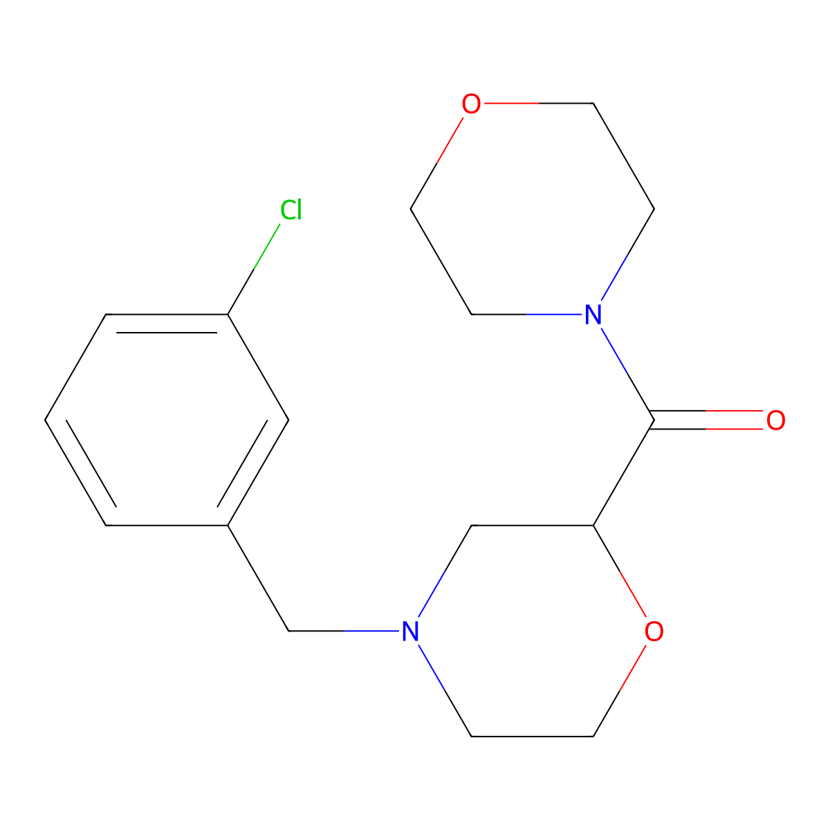 4-[(3-Chlorophenyl)methyl]-2-(morpholine-4-carbonyl)morpholine molecular structure, CAS 2640888-46-4