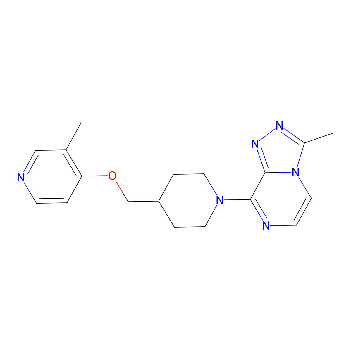 3-Methyl-4-[(1-{3-methyl-[1,2,4]triazolo[4,3-a]pyrazin-8-yl}piperidin-4-yl)methoxy]pyridine molecular structure, CAS 2640888-49-7