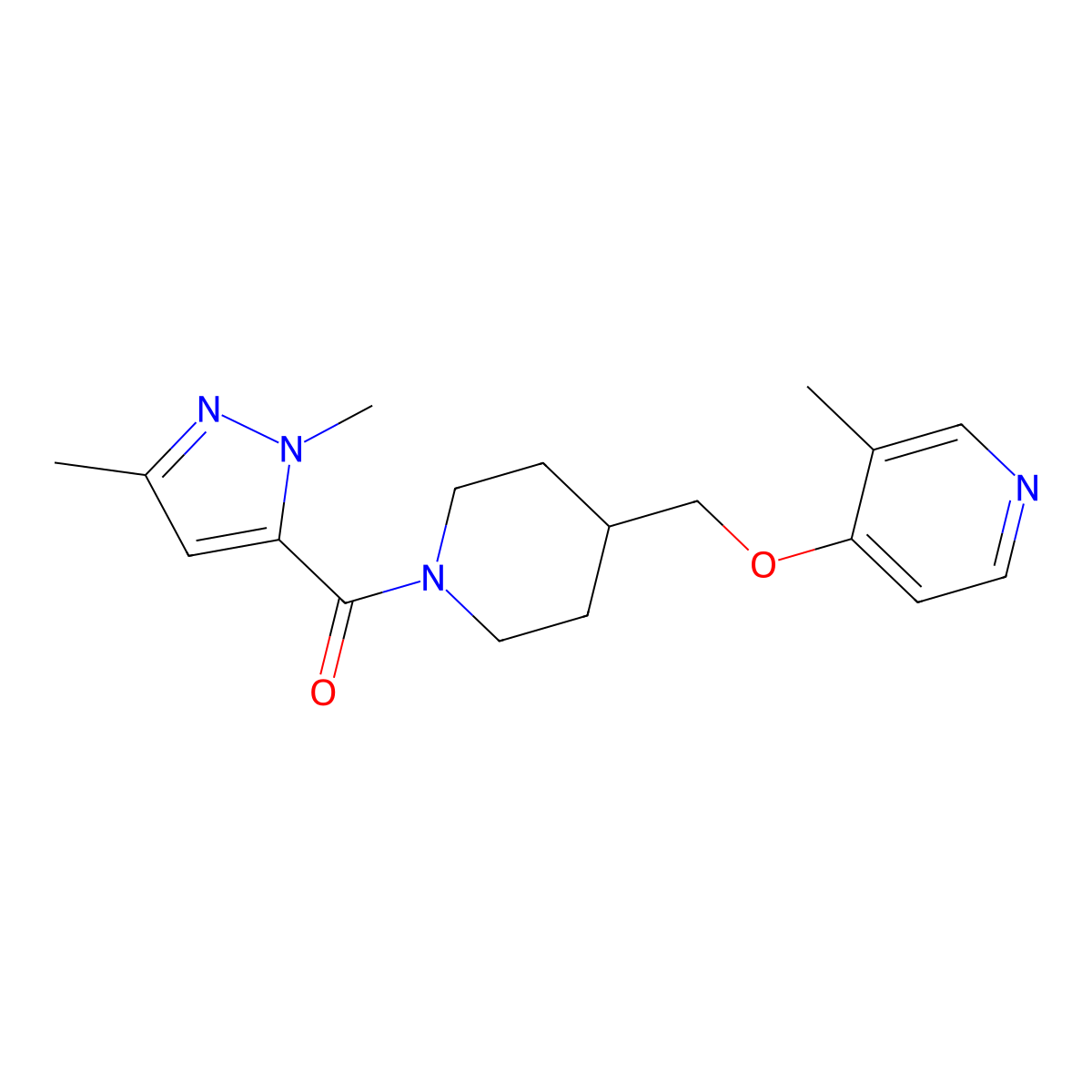4-{[1-(1,3-dimethyl-1H-pyrazole-5-carbonyl)piperidin-4-yl]methoxy}-3-methylpyridine molecular structure, CAS 2640888-50-0