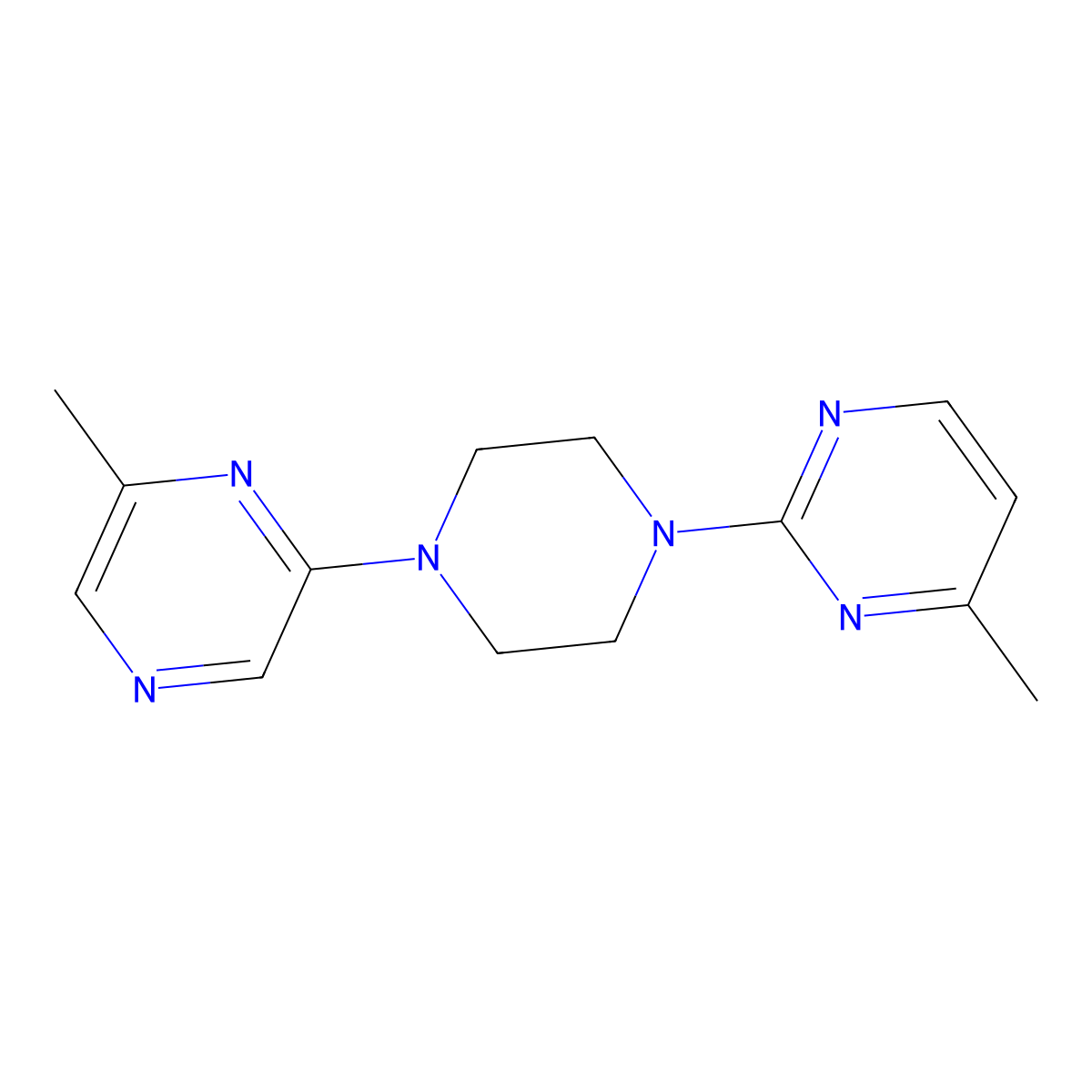 4-Methyl-2-[4-(6-methylpyrazin-2-yl)piperazin-1-yl]pyrimidine molecular structure, CAS 2640888-51-1