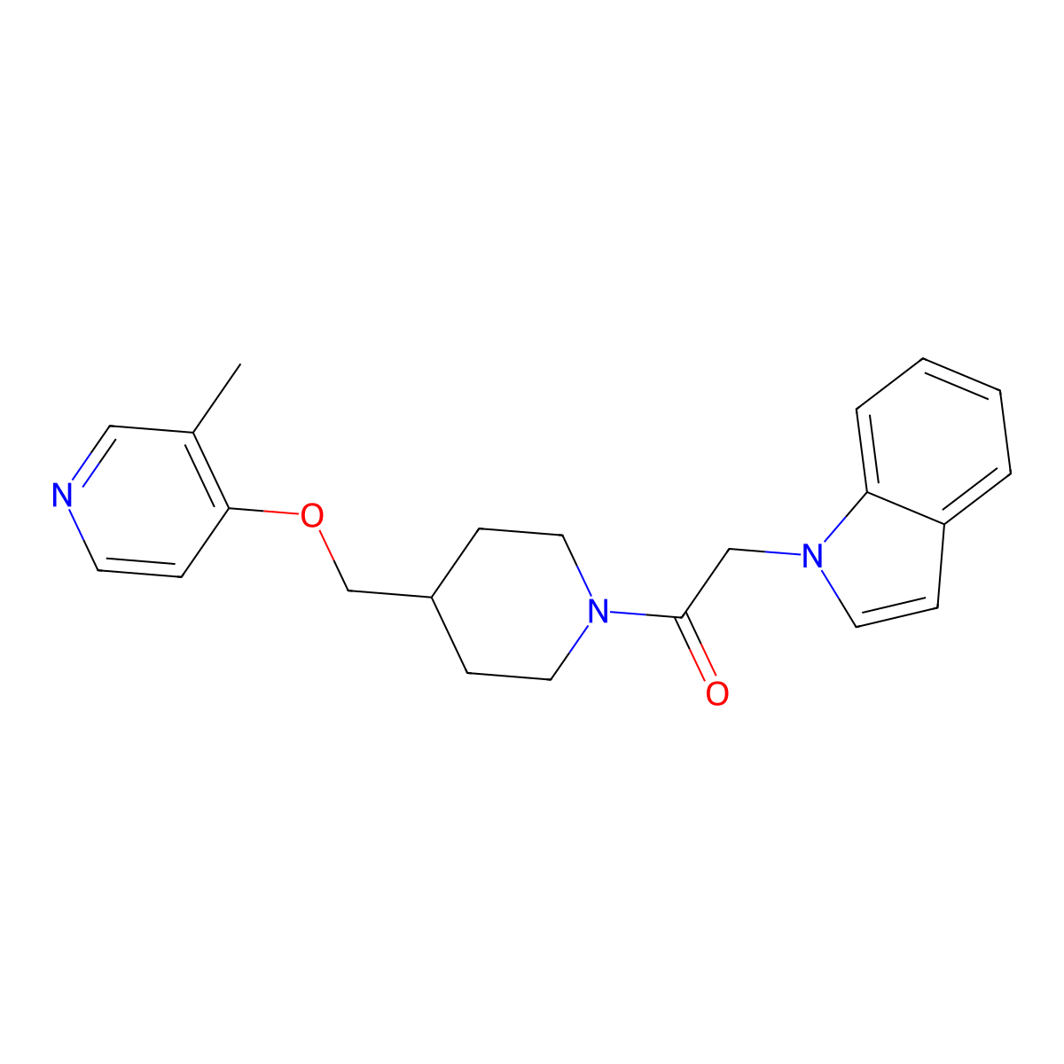 2-(1H-indol-1-yl)-1-(4-{[(3-methylpyridin-4-yl)oxy]methyl}piperidin-1-yl)ethan-1-one molecular structure, CAS 2640888-52-2
