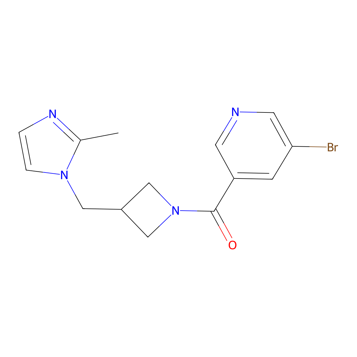 3-bromo-5-{3-[(2-methyl-1H-imidazol-1-yl)methyl]azetidine-1-carbonyl}pyridine molecular structure, CAS 2640888-53-3