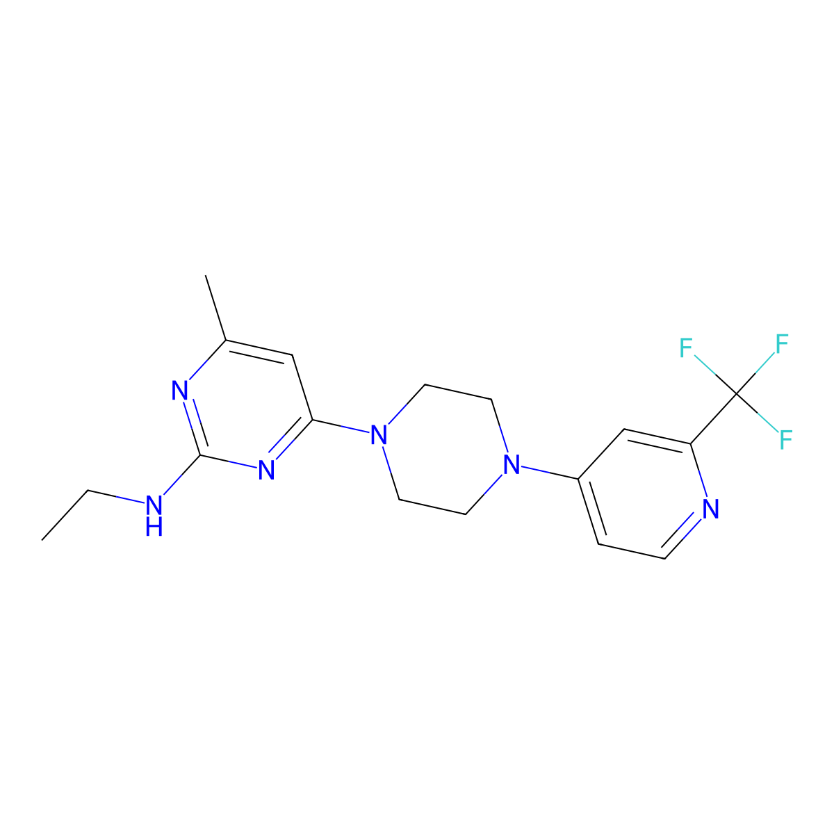 N-ethyl-4-methyl-6-{4-[2-(trifluoromethyl)pyridin-4-yl]piperazin-1-yl}pyrimidin-2-amine molecular structure, CAS 2640888-55-5