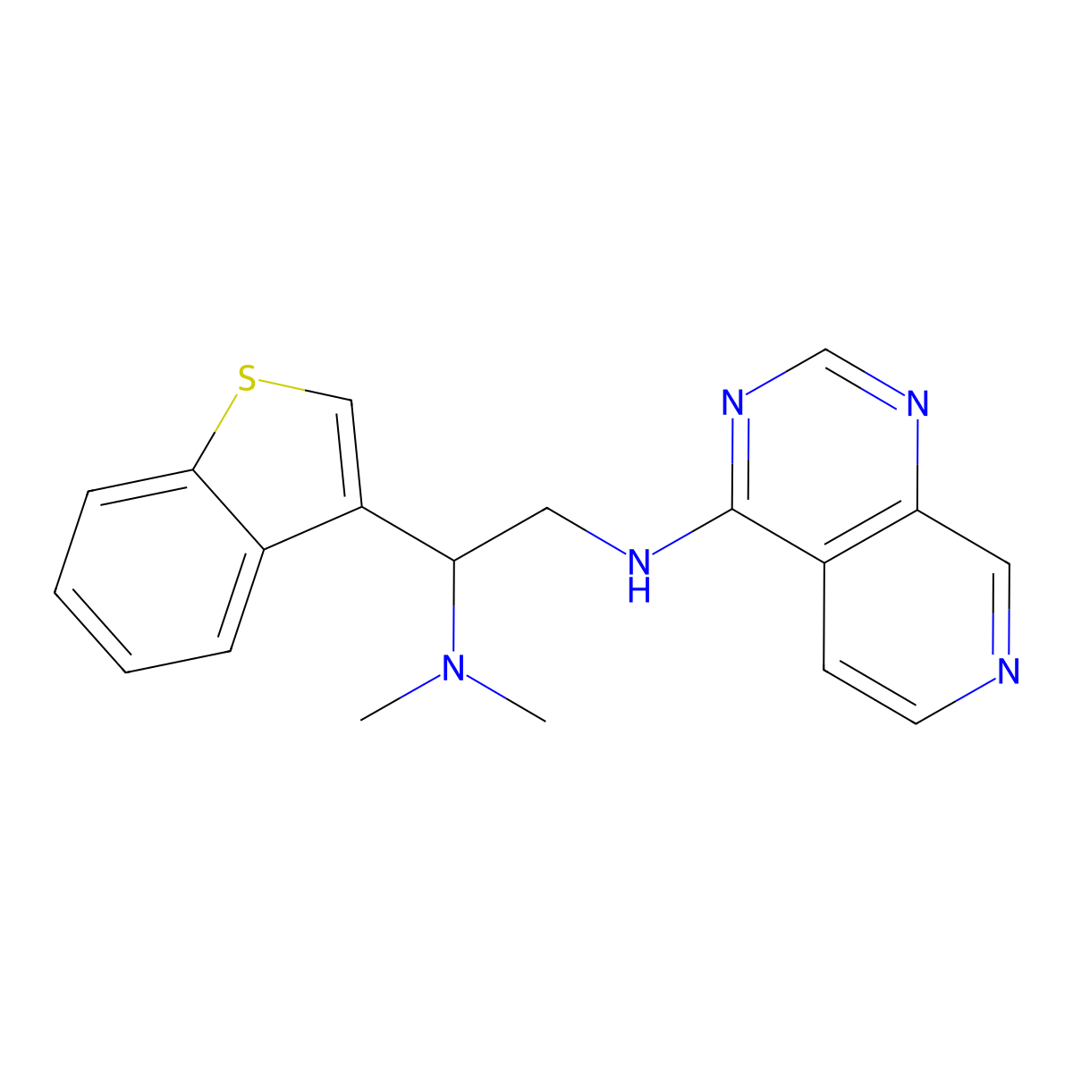 N-[2-(1-benzothiophen-3-yl)-2-(dimethylamino)ethyl]pyrido[3,4-d]pyrimidin-4-amine molecular structure, CAS 2640888-56-6