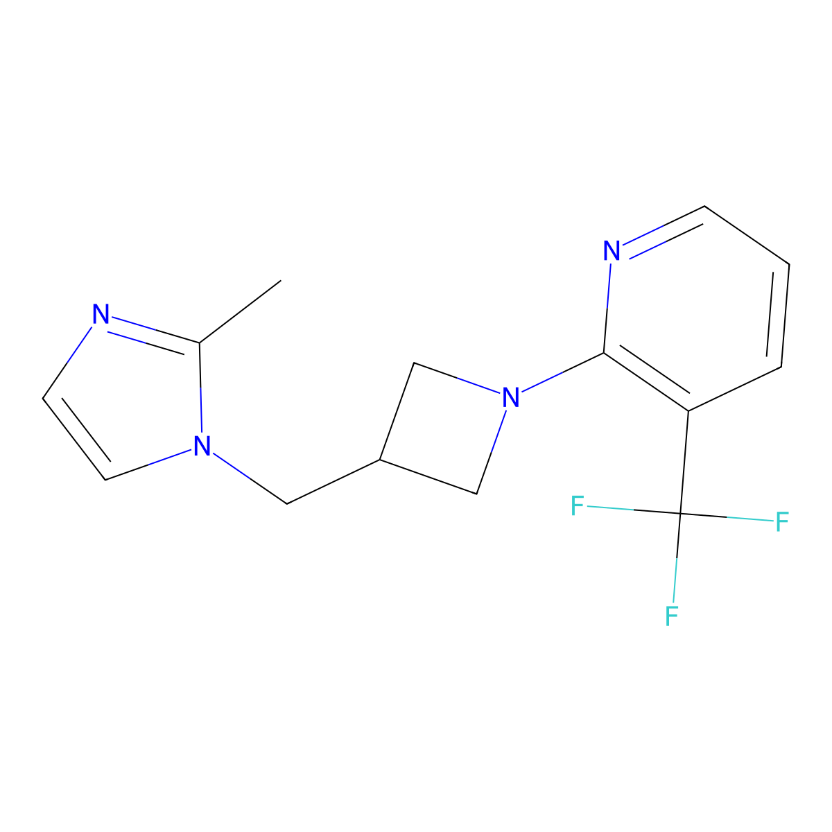 2-{3-[(2-methyl-1H-imidazol-1-yl)methyl]azetidin-1-yl}-3-(trifluoromethyl)pyridine molecular structure, CAS 2640888-57-7