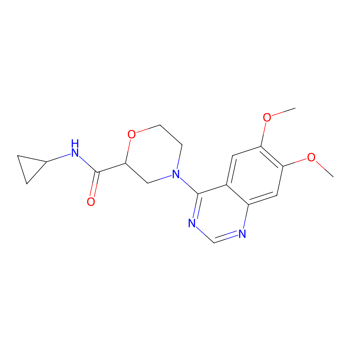 N-cyclopropyl-4-(6,7-dimethoxyquinazolin-4-yl)morpholine-2-carboxamide molecular structure, CAS 2640888-58-8