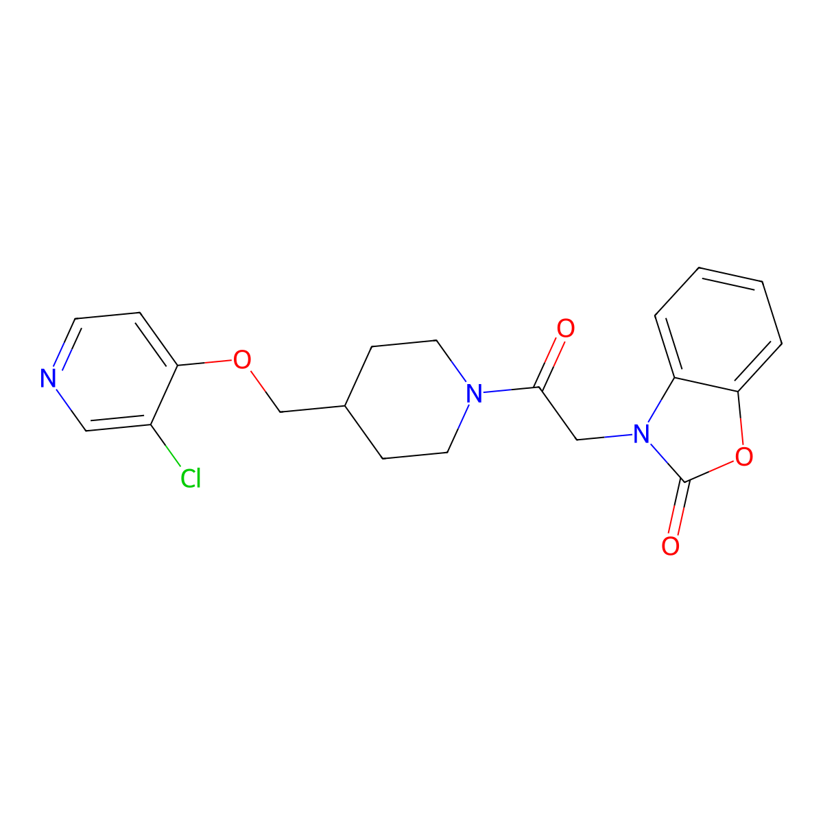 3-[2-(4-{[(3-Chloropyridin-4-yl)oxy]methyl}piperidin-1-yl)-2-oxoethyl]-2,3-dihydro-1,3-benzoxazol-2-one molecular structure, CAS 2640888-60-2