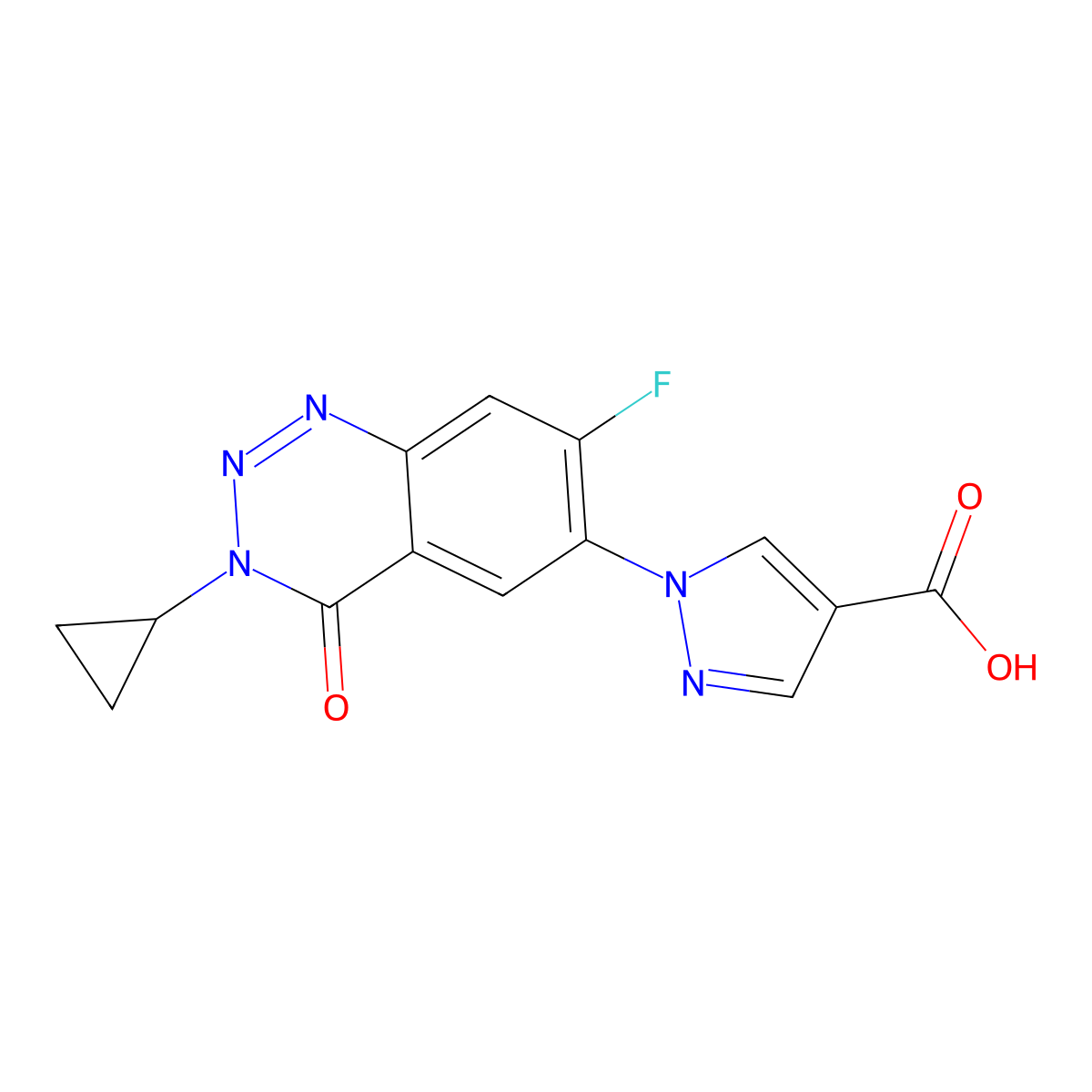 1-(3-cyclopropyl-7-fluoro-4-oxo-3,4-dihydro-1,2,3-benzotriazin-6-yl)-1H-pyrazole-4-carboxylic acid molecular structure, CAS 2640888-68-0