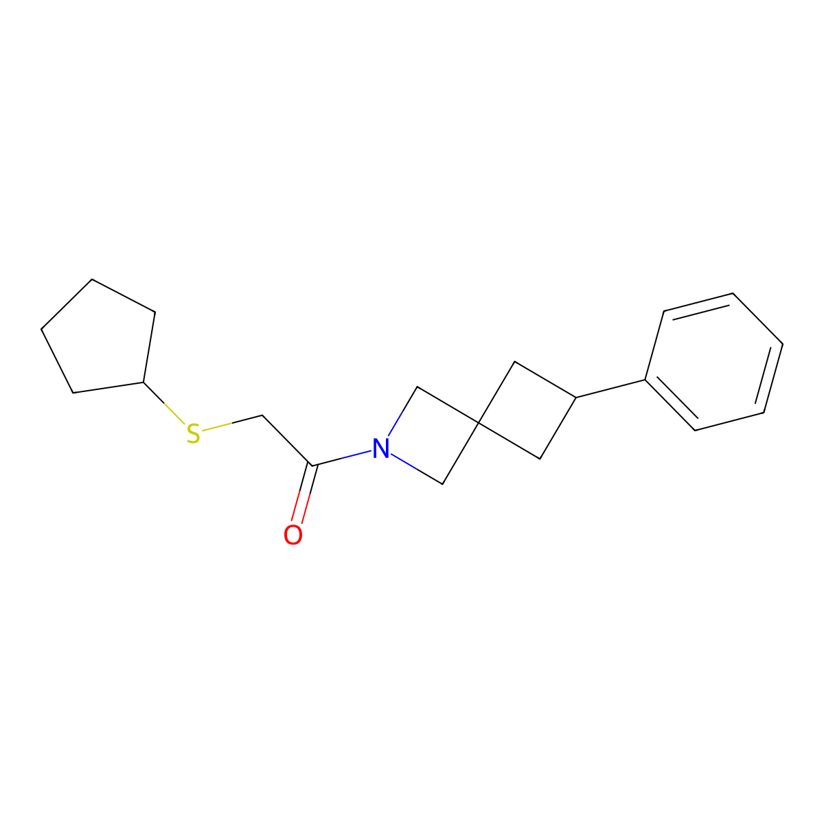 2-(Cyclopentylsulfanyl)-1-{6-phenyl-2-azaspiro[3.3]heptan-2-yl}ethan-1-one molecular structure, CAS 2640888-70-4